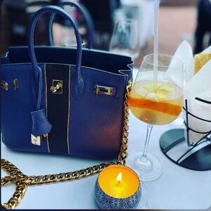 Elegant Blue Leather “Birkin” Handbag